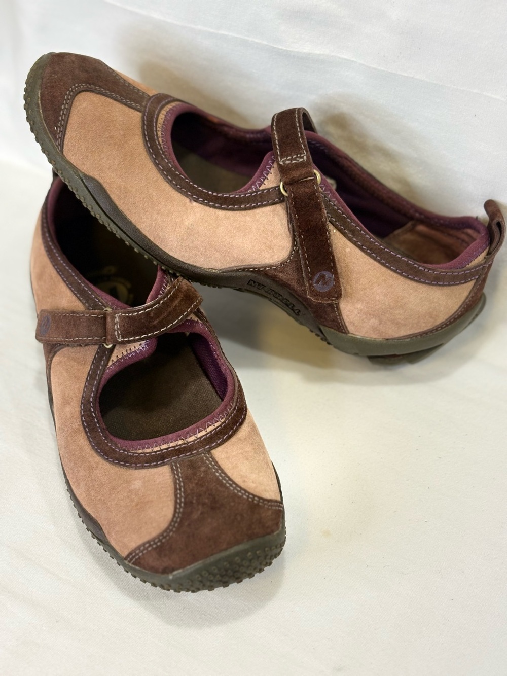 MERRELL Tan & Brown Mary Jane Suede Comfort Flats ORTHO LITE SZ 6.5 VGC $90